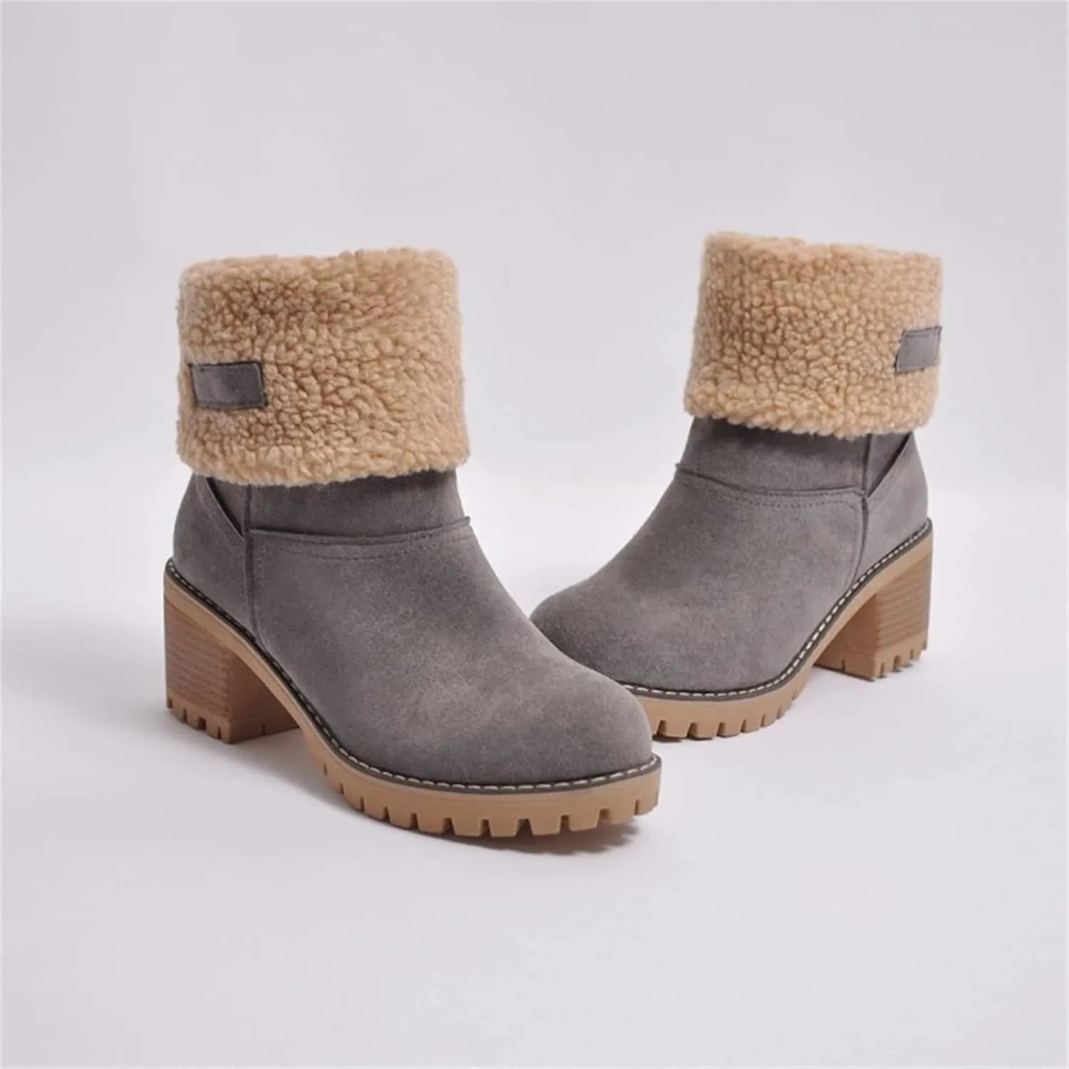 Ladmiple Snow Boots For Women Cute Tall Mid Calf Winter Shoes Fur Lined Warm Slip On Ankle Booties Anti Slip Walking Shoes
