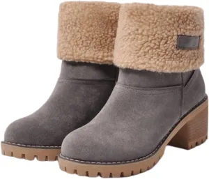 Ladmiple Snow Boots For Women Cute Tall Mid Calf Winter Shoes Fur Lined Warm Slip On Ankle Booties Anti Slip Walking Shoes