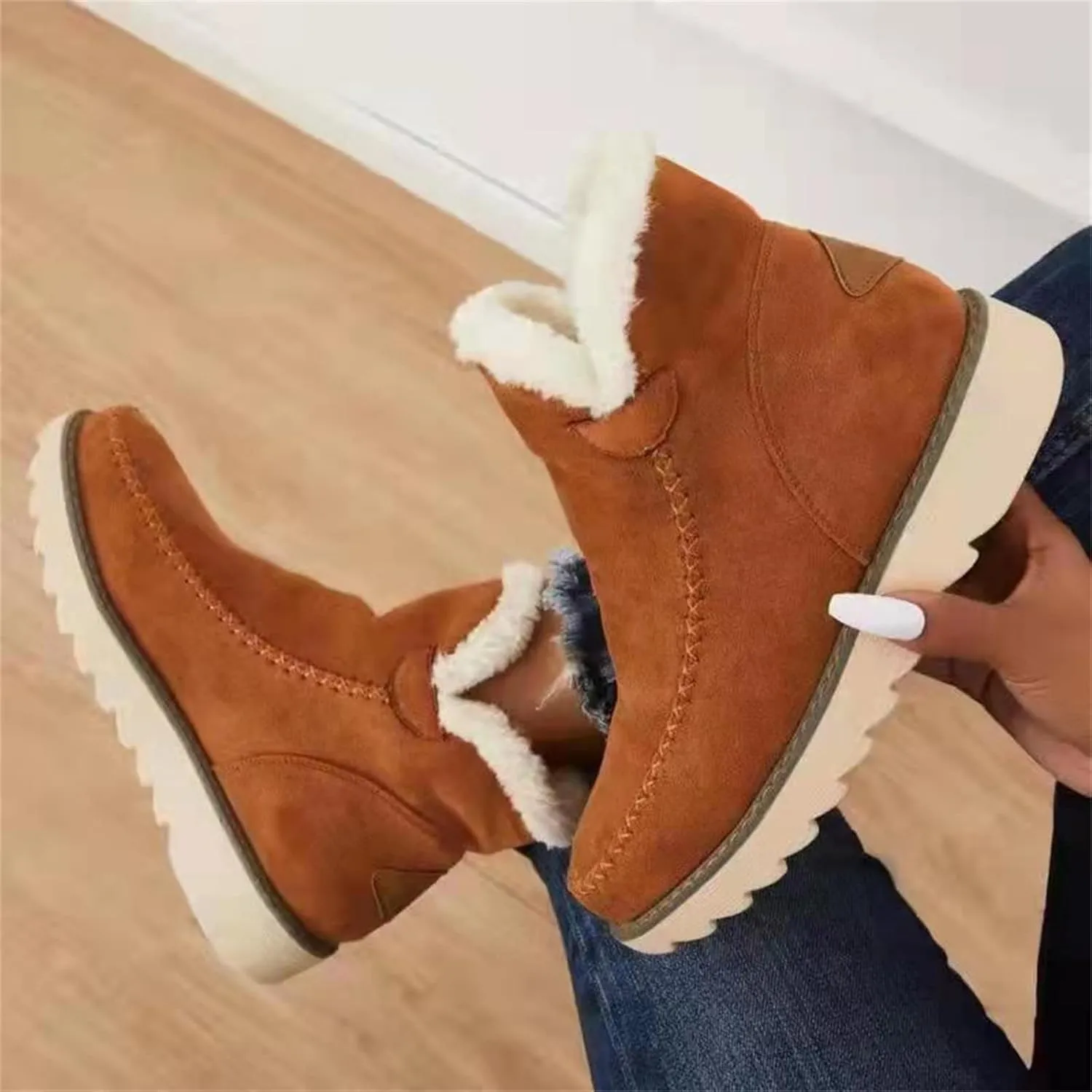 Ladmiple Snow Boots For Women Slip On Warm Ankle Booties Comfortable Outdoor Fur Lined Lining Thickening Walking Winter Shoes