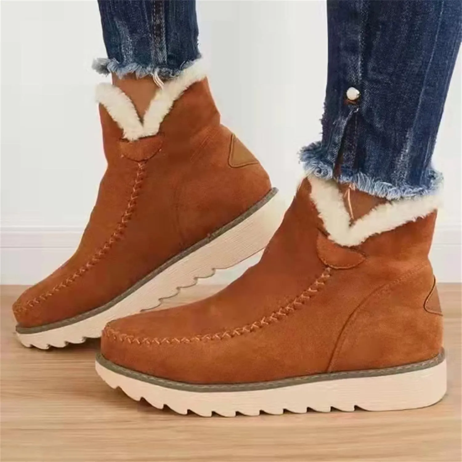 Ladmiple Snow Boots For Women Slip On Warm Ankle Booties Comfortable Outdoor Fur Lined Lining Thickening Walking Winter Shoes