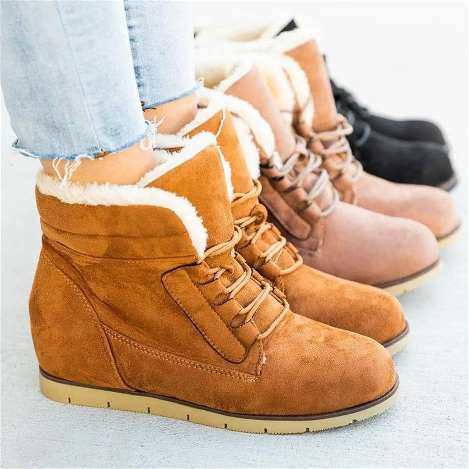 Ladmiple Snow Boots For Women Wide Faux Fur Lined Winter Warm Ankle Booties Slip On Outdoor Fashion Casual Walking Shoes