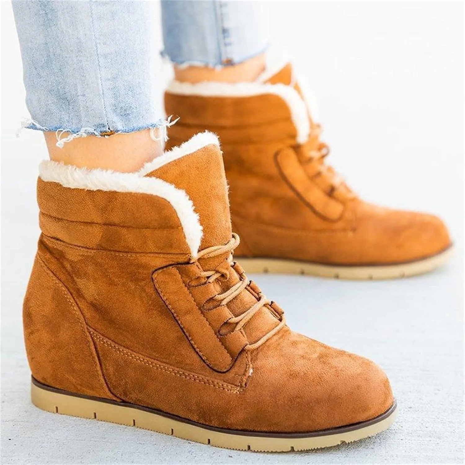 Ladmiple Snow Boots For Women Wide Faux Fur Lined Winter Warm Ankle Booties Slip On Outdoor Fashion Casual Walking Shoes
