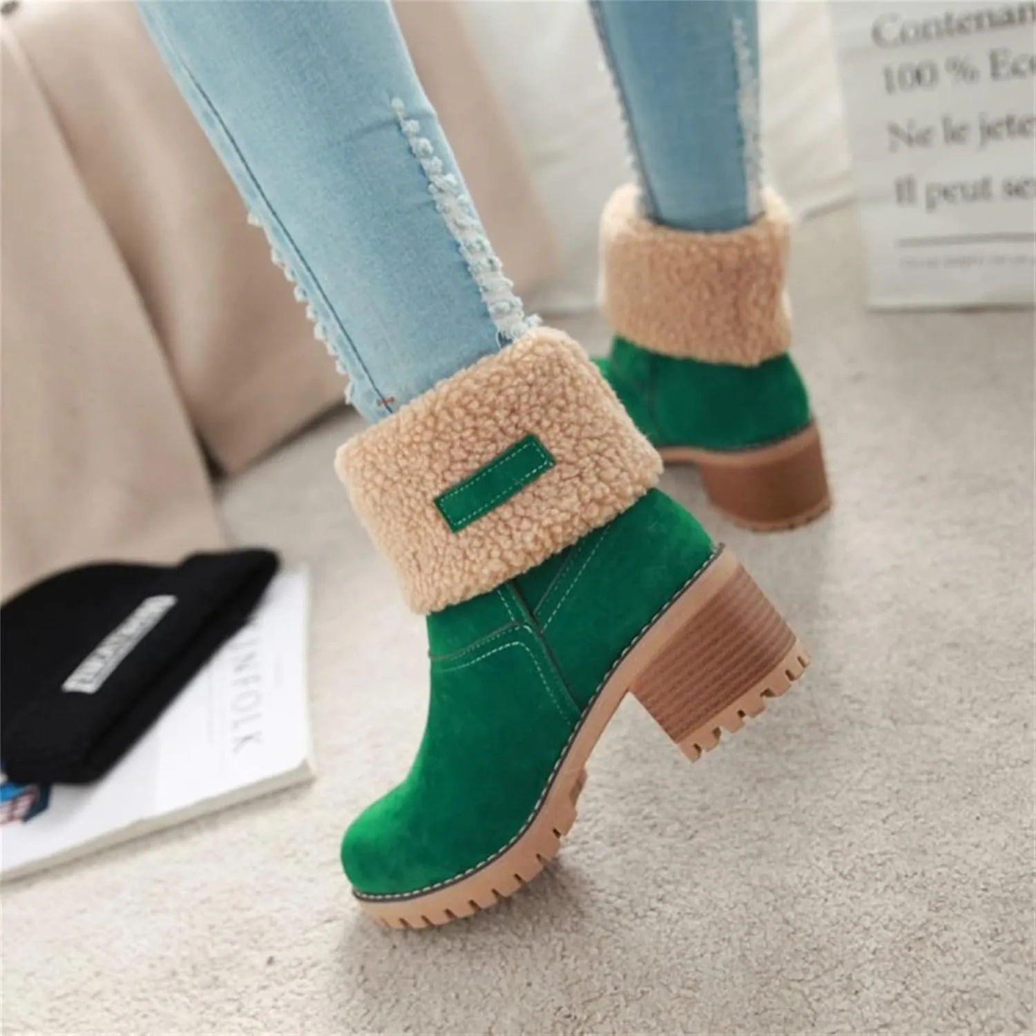 Ladmiple Winter Boots For Women Fashion Mid Calf Snow Boots Fur Lined Warm Comfortable Slip On Short Ankle Booties 2024
