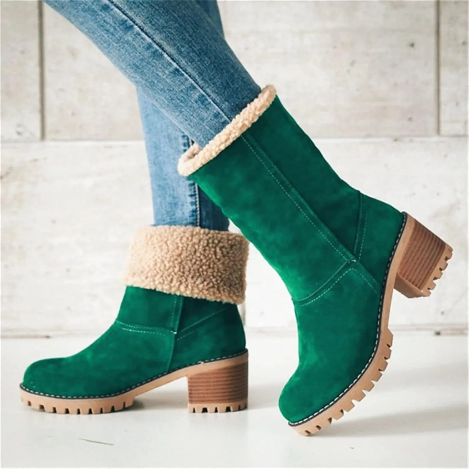 Ladmiple Winter Boots For Women Fashion Mid Calf Snow Boots Fur Lined Warm Comfortable Slip On Short Ankle Booties 2024