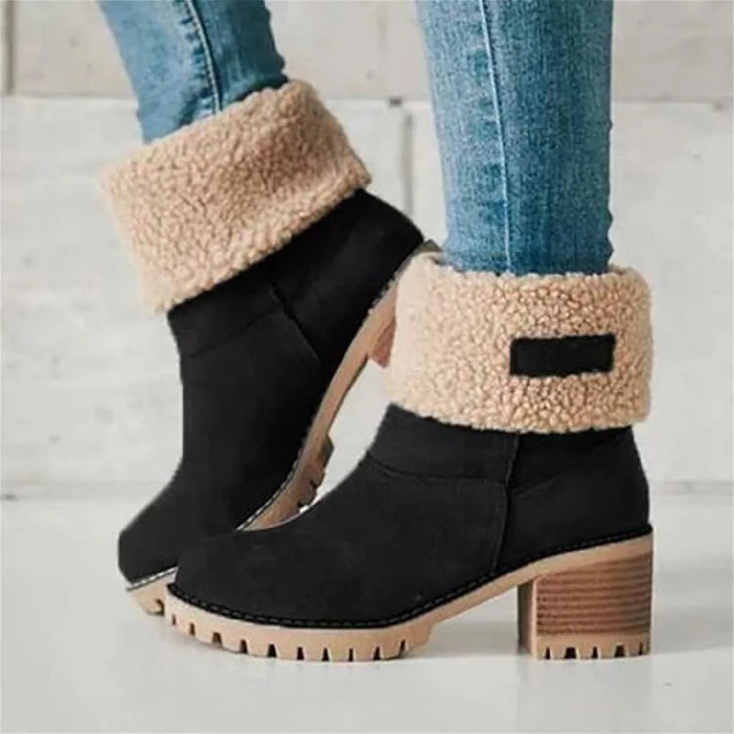 Ladmiple Winter Boots For Women Fashion Mid Calf Snow Boots Fur Lined Warm Comfortable Slip On Short Ankle Booties 2024