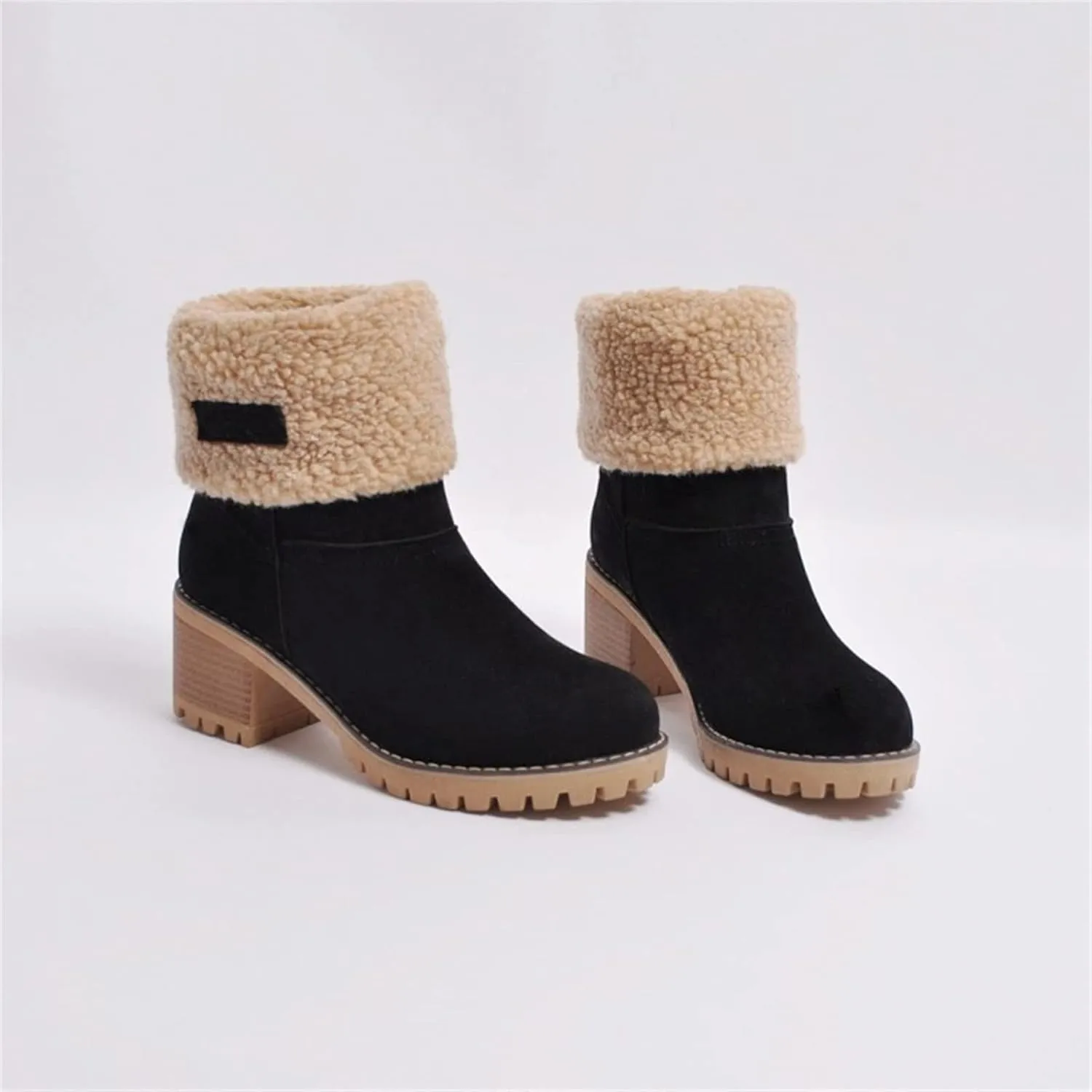 Ladmiple Winter Boots For Women Fashion Mid Calf Snow Boots Fur Lined Warm Comfortable Slip On Short Ankle Booties 2024