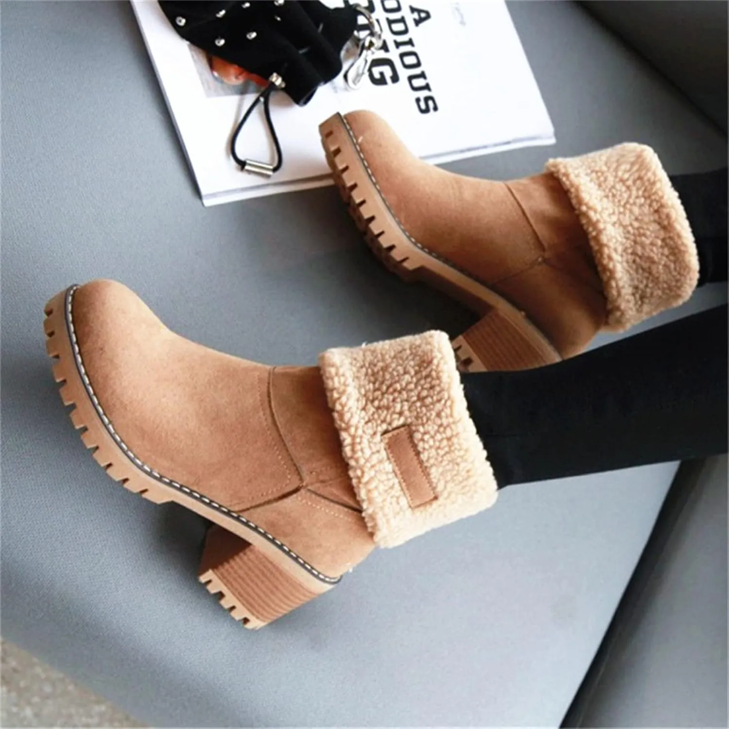 Ladmiple Winter Boots For Women Fashion Snow Boots Ankle Short Boots Slip On Outdoor Mid Calf Booties Fur Lined Warm Shoes
