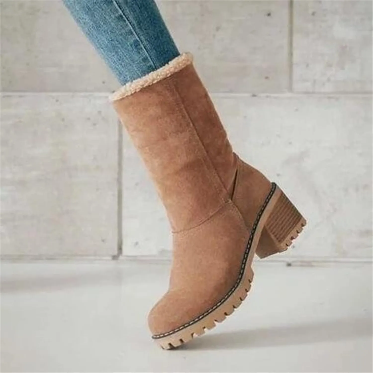 Ladmiple Winter Boots For Women Fashion Snow Boots Warm Fur Lined Ankle Booties Slip on Outdoor Walking Mid Calf Boots 2024