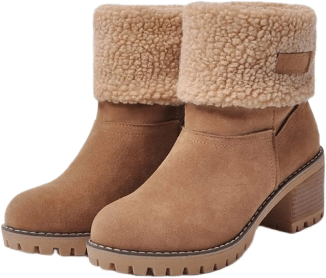 Ladmiple Winter Boots For Women Fashion Snow Boots Warm Fur Lined Ankle Booties Slip on Outdoor Walking Mid Calf Boots 2024