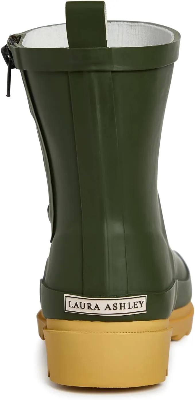 Laura Ashley Women's Rain Boots, Mid Cut Rubber Rain Boots for Women - Waterproof Ankle Boots with Side Zipper