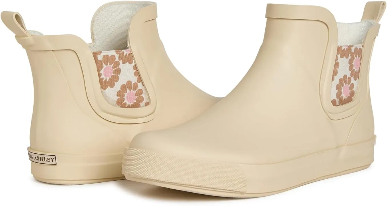 Laura Ashley Women's Rain Boots, Mid Cut Rubber Rain Boots for Women - Waterproof Flat Heeled Ankle Boots for Ladies