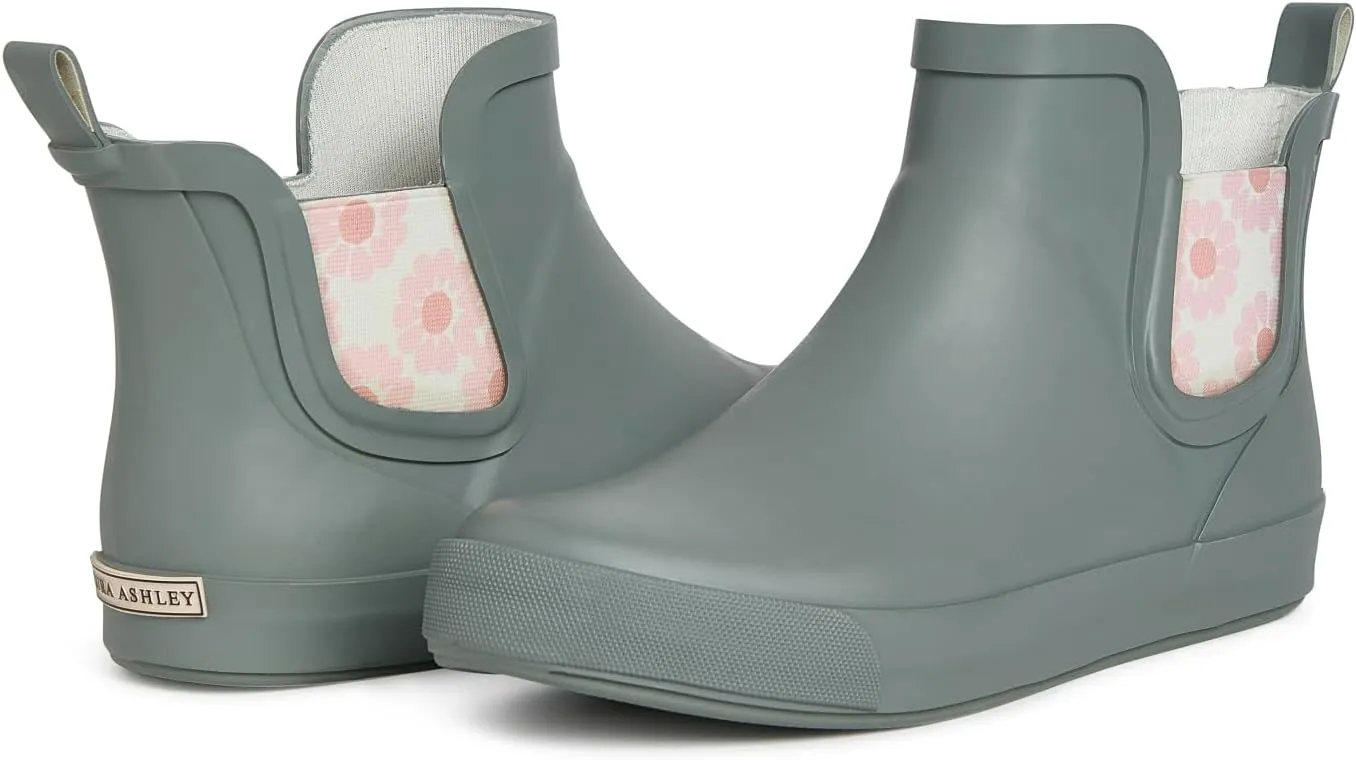 Laura Ashley Women's Rain Boots, Mid Cut Rubber Rain Boots for Women - Waterproof Flat Heeled Ankle Boots for Ladies