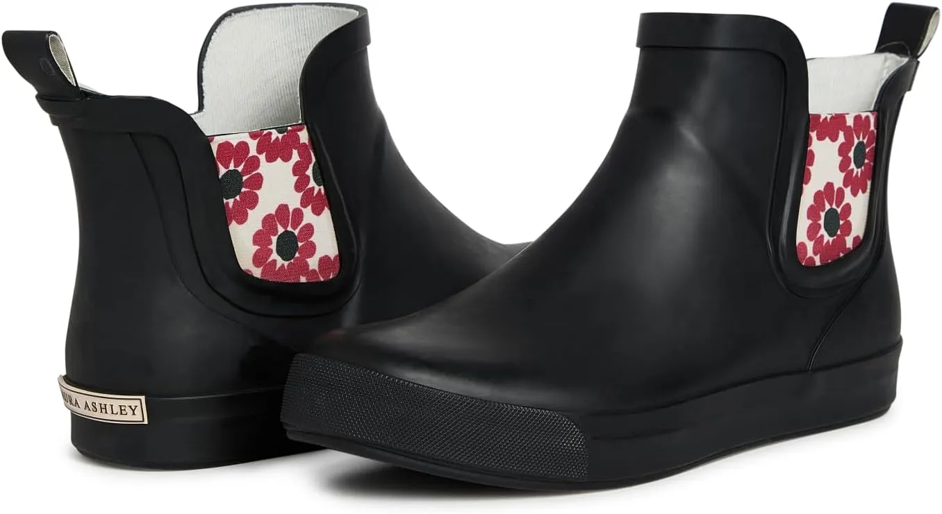 Laura Ashley Women's Rain Boots, Mid Cut Rubber Rain Boots for Women - Waterproof Flat Heeled Ankle Boots for Ladies