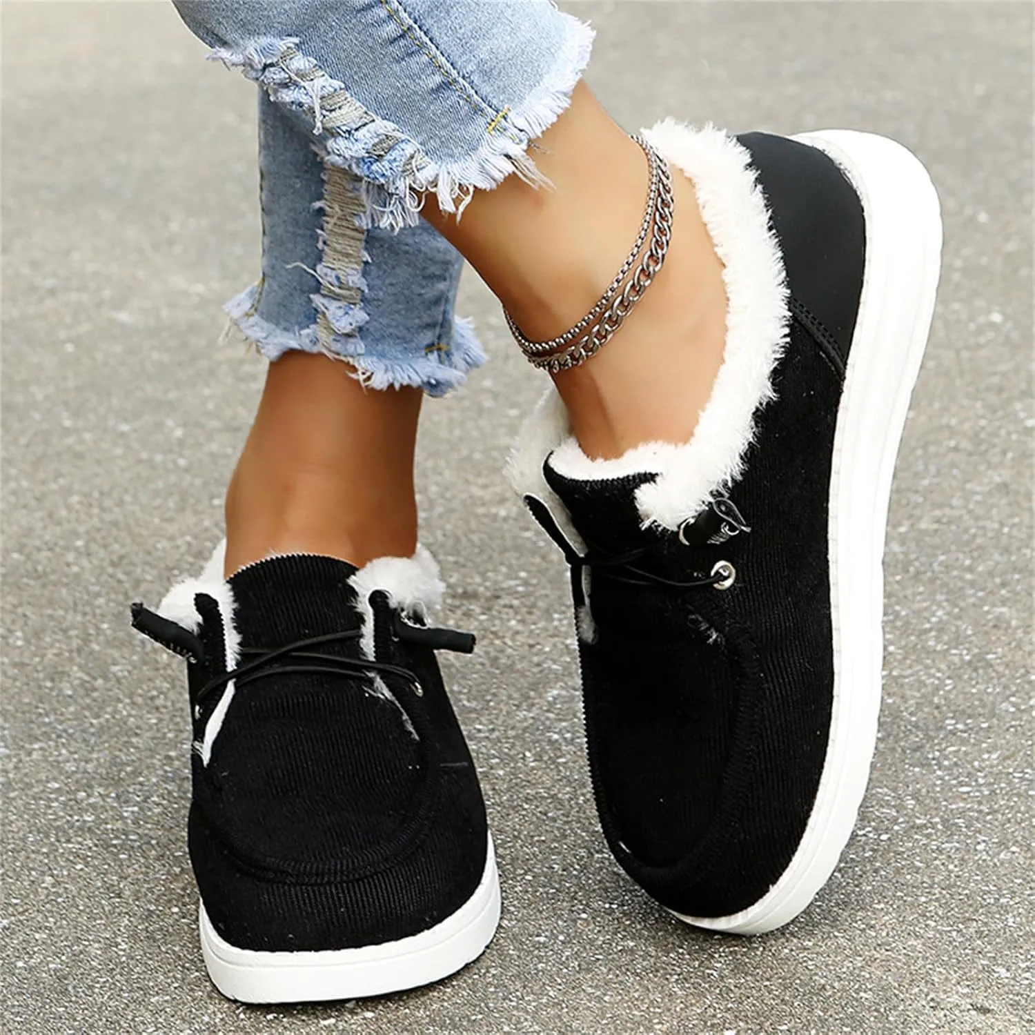 Lausiuoe Cute Winter Boots For Women Fashion Ankle Booties Slip On Comfortable Snow Fuzzy Boots Casual Walking Loafers Shoes