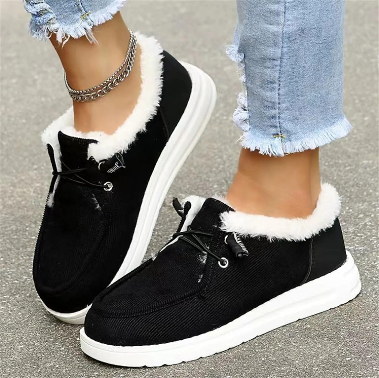 Lausiuoe Cute Winter Boots For Women Fashion Ankle Booties Slip On Comfortable Snow Fuzzy Boots Casual Walking Loafers Shoes