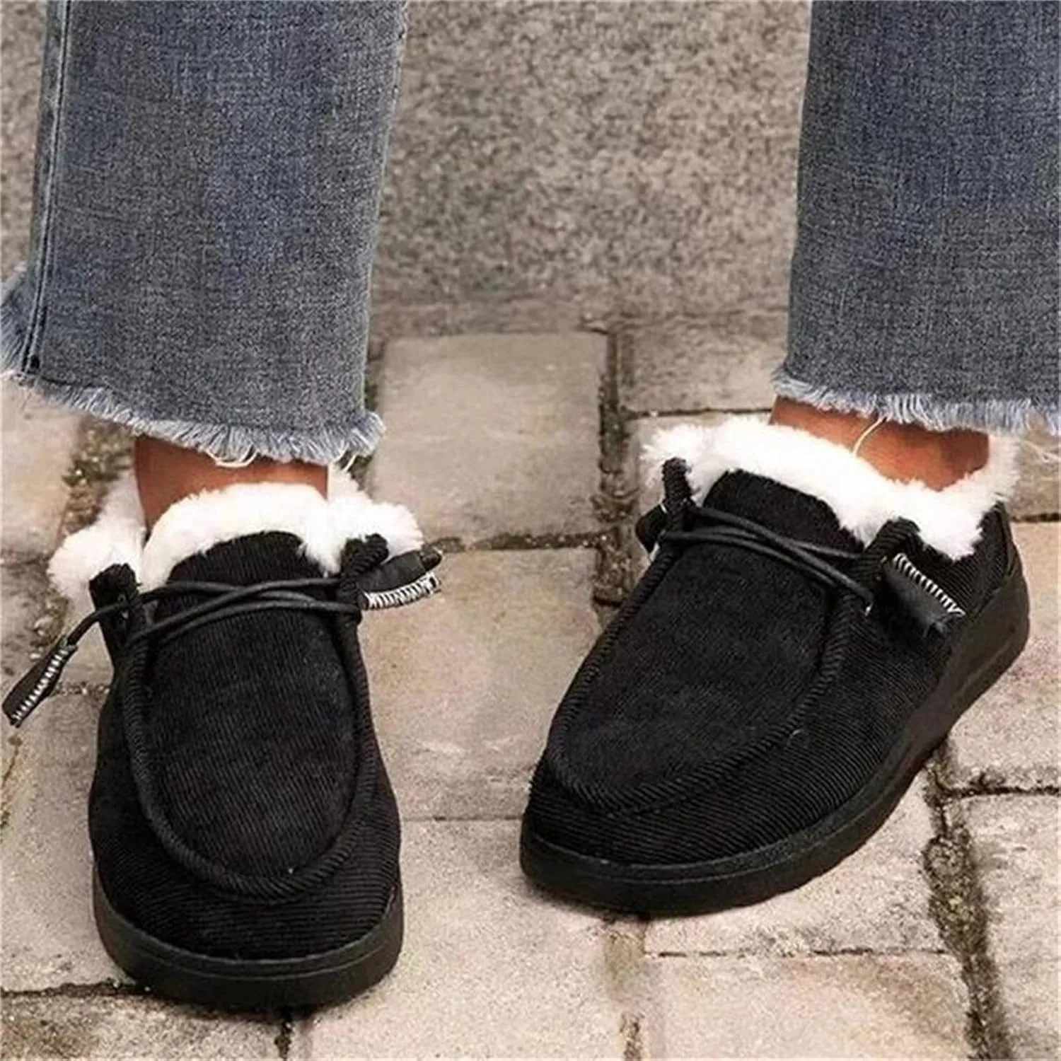 Lausiuoe Cute Winter Boots For Women Fashion Ankle Booties Slip On Comfortable Snow Fuzzy Boots Casual Walking Loafers Shoes