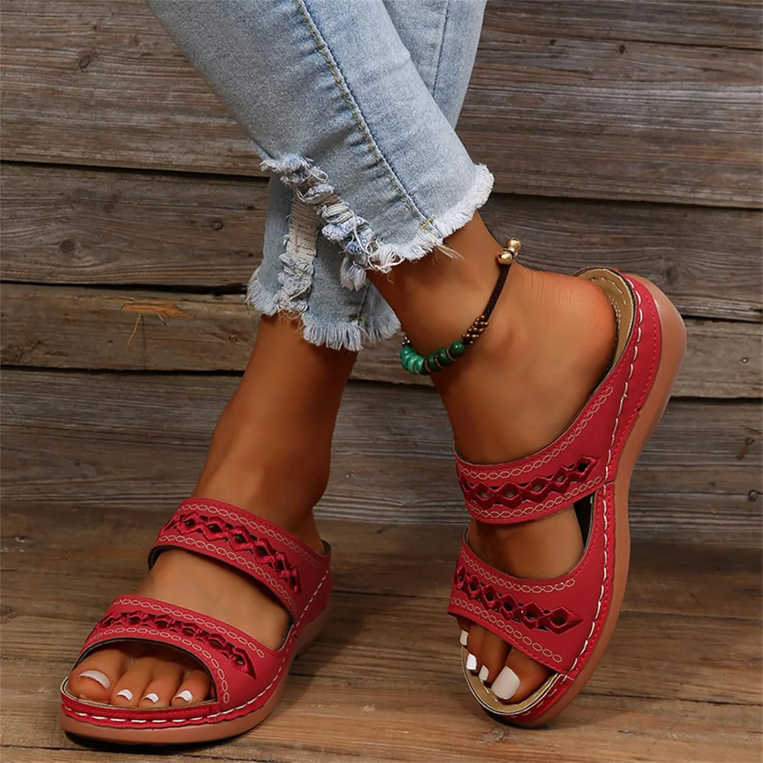 Lausiuoe Orthopedic Sandals For Women Arch Support Dressy Summer Slide Sandals Casual Soft Sole Wide Width Walking Shoes