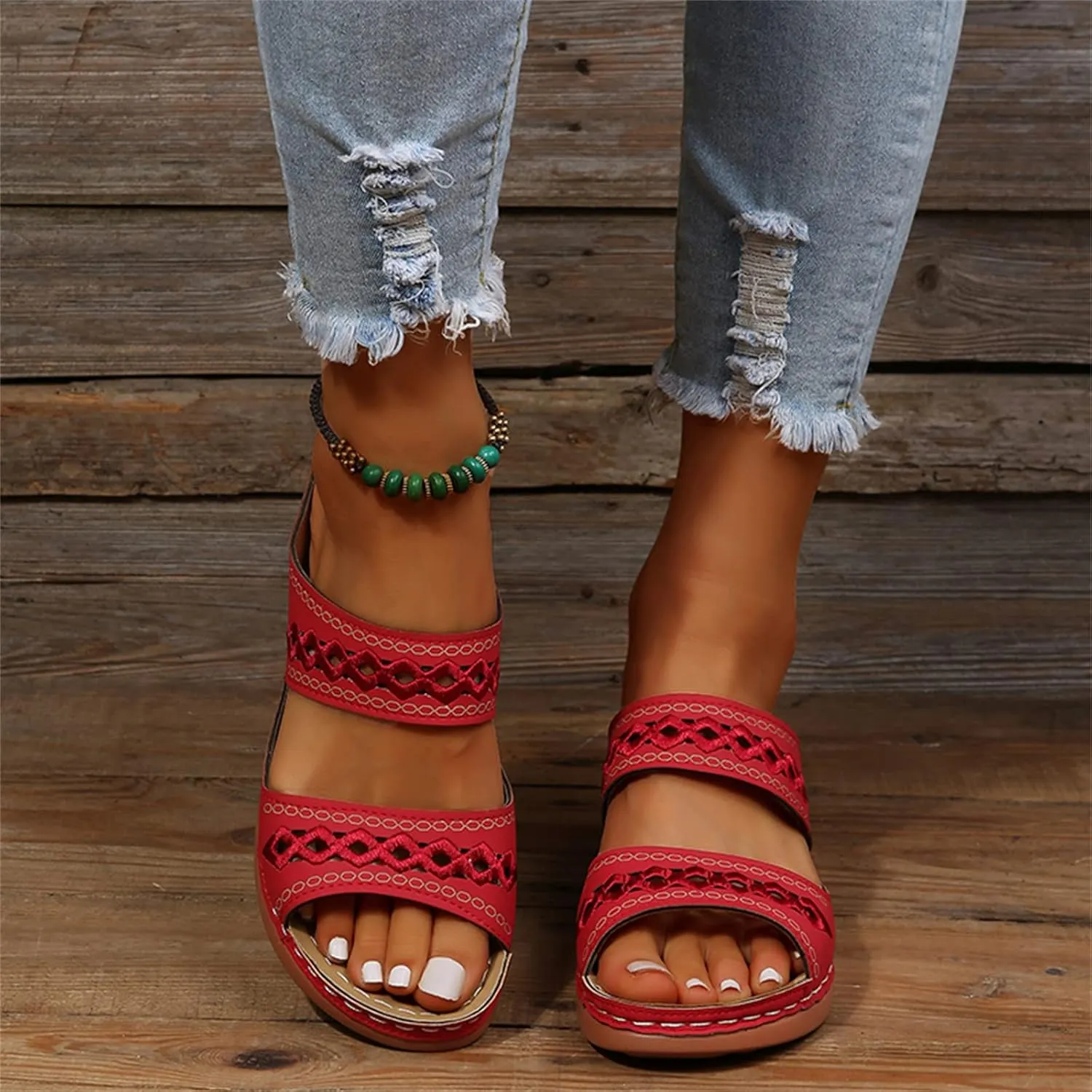 Lausiuoe Orthopedic Sandals For Women Arch Support Dressy Summer Slide Sandals Casual Soft Sole Wide Width Walking Shoes