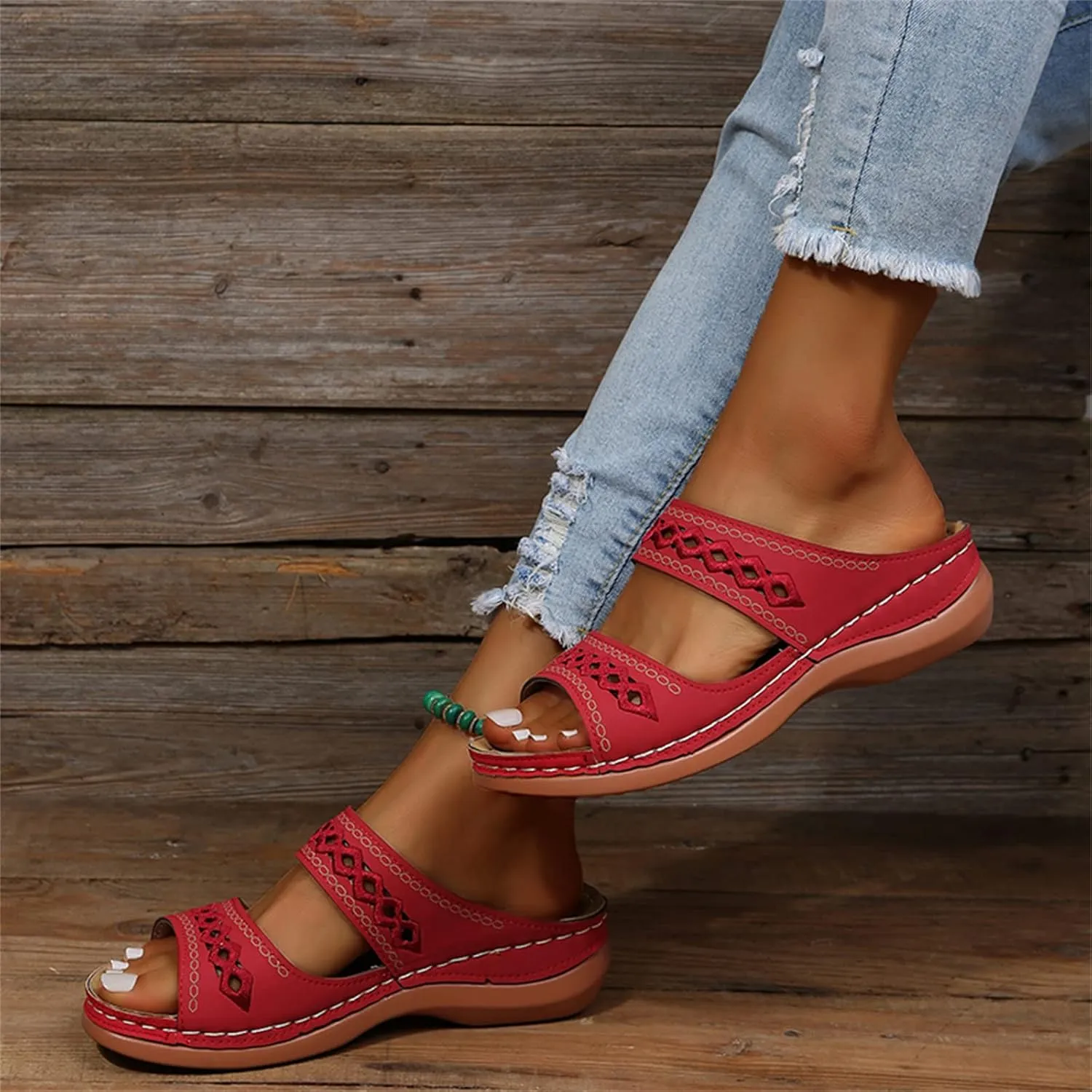 Lausiuoe Orthopedic Sandals For Women Arch Support Dressy Summer Slide Sandals Casual Soft Sole Wide Width Walking Shoes