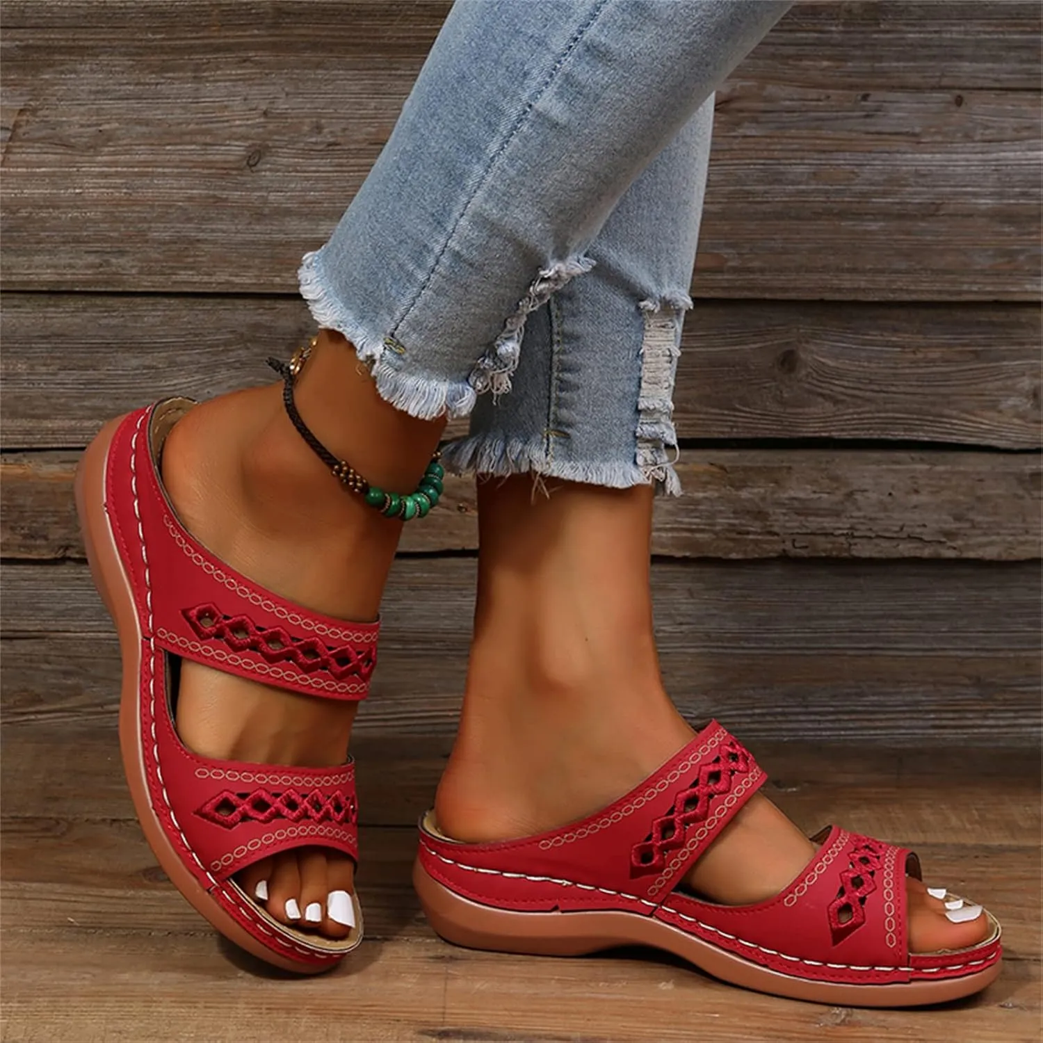 Lausiuoe Orthopedic Sandals For Women Arch Support Dressy Summer Slide Sandals Casual Soft Sole Wide Width Walking Shoes