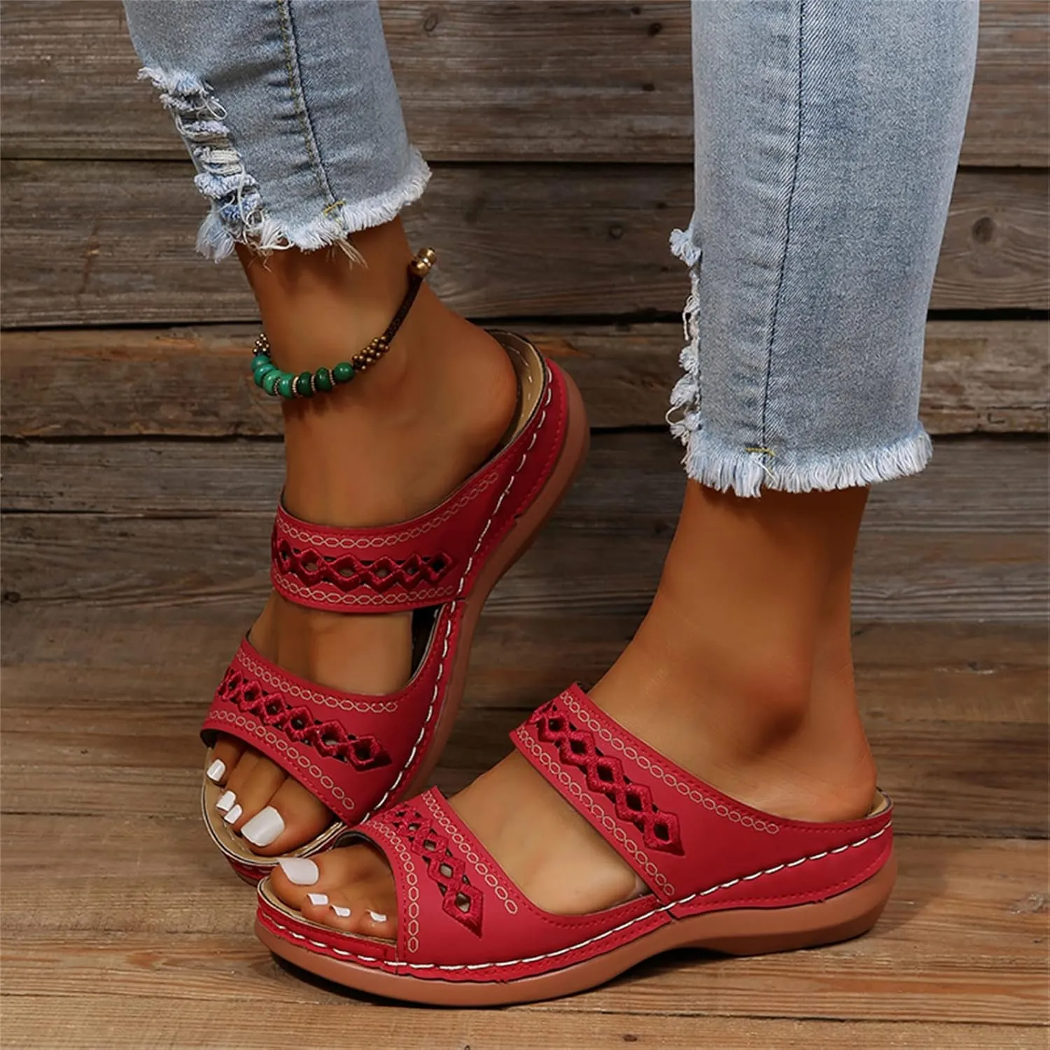 Lausiuoe Orthopedic Sandals For Women Arch Support Dressy Summer Slide Sandals Casual Soft Sole Wide Width Walking Shoes