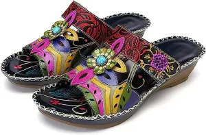 Lausiuoe Sandals Women Dressy Summer Flat Arch Support Orthopedic Slippers Wedge Heel Slip On Orthotic Slides Flip Flops