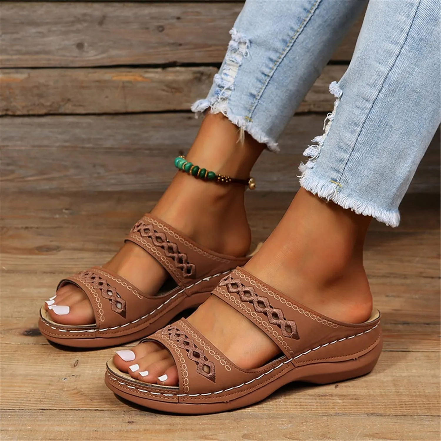 Lausiuoe Sandals Women Dressy Summer Flat Flip Flops Comfortable Walking Orthopedic Slippers Arch Support Orthotic Slides