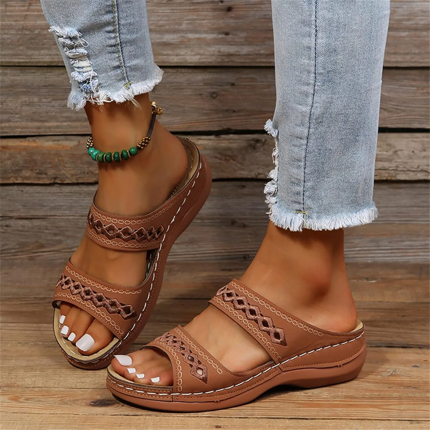 Lausiuoe Sandals Women Dressy Summer Flat Flip Flops Comfortable Walking Orthopedic Slippers Arch Support Orthotic Slides