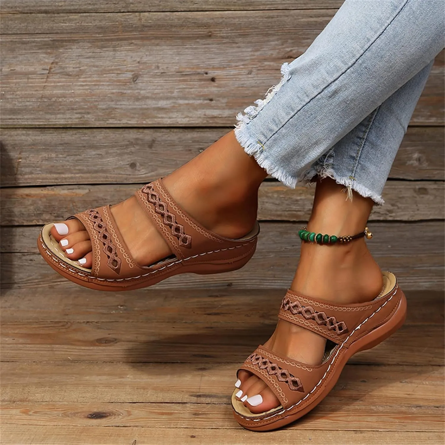 Lausiuoe Sandals Women Dressy Summer Flat Flip Flops Comfortable Walking Orthopedic Slippers Arch Support Orthotic Slides