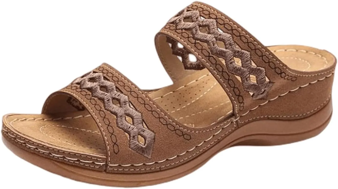 Lausiuoe Sandals Women Dressy Summer Flat Flip Flops Comfortable Walking Orthopedic Slippers Arch Support Orthotic Slides