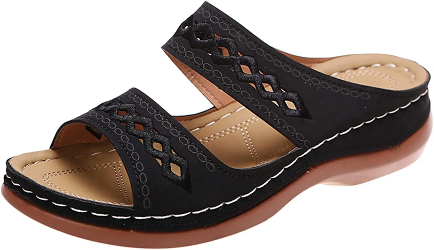 Lausiuoe Sandals Women Dressy Summer Flat Flip Flops Comfortable Walking Orthopedic Slippers Arch Support Orthotic Slides
