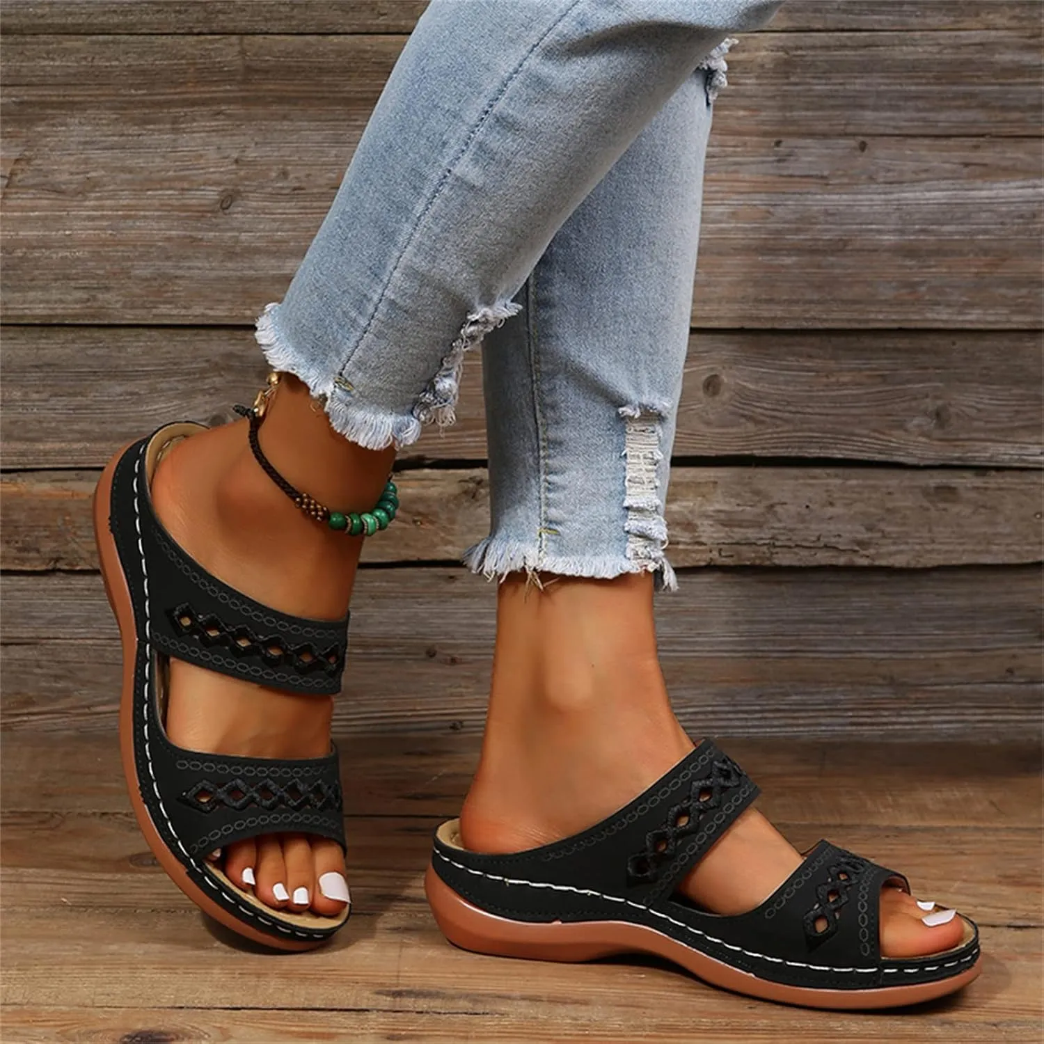 Lausiuoe Sandals Women Dressy Summer Flat Flip Flops Comfortable Walking Orthopedic Slippers Arch Support Orthotic Slides