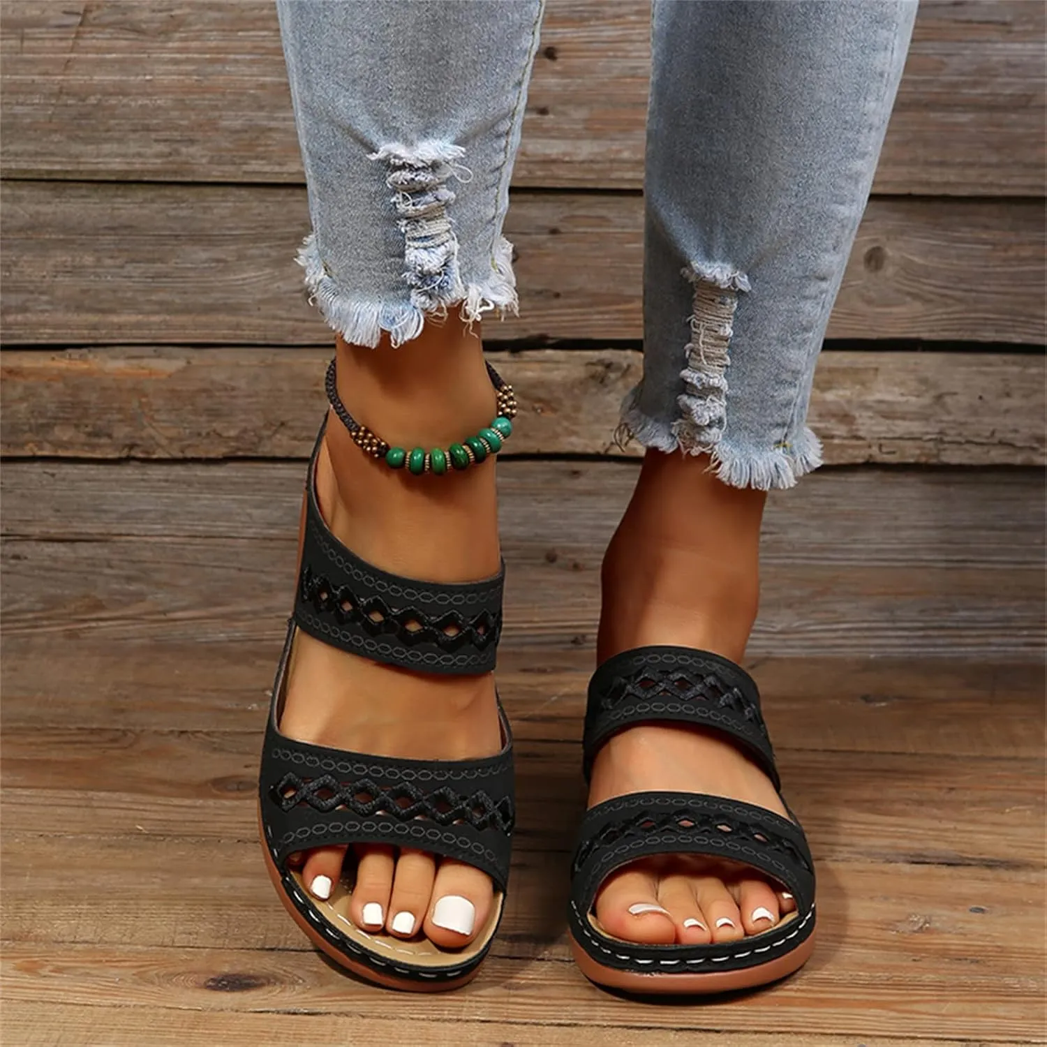 Lausiuoe Sandals Women Dressy Summer Flat Flip Flops Comfortable Walking Orthopedic Slippers Arch Support Orthotic Slides
