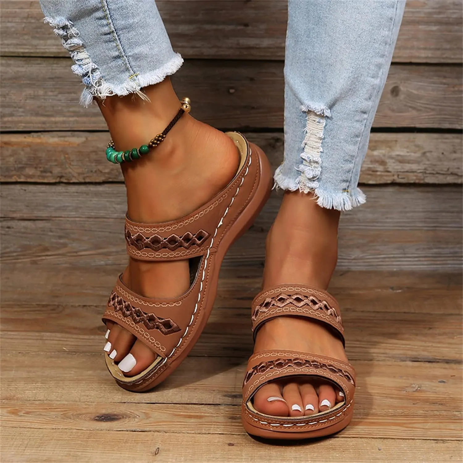 Lausiuoe Sandals Women Dressy Summer Flat Flip Flops Comfortable Walking Orthopedic Slippers Arch Support Orthotic Slides