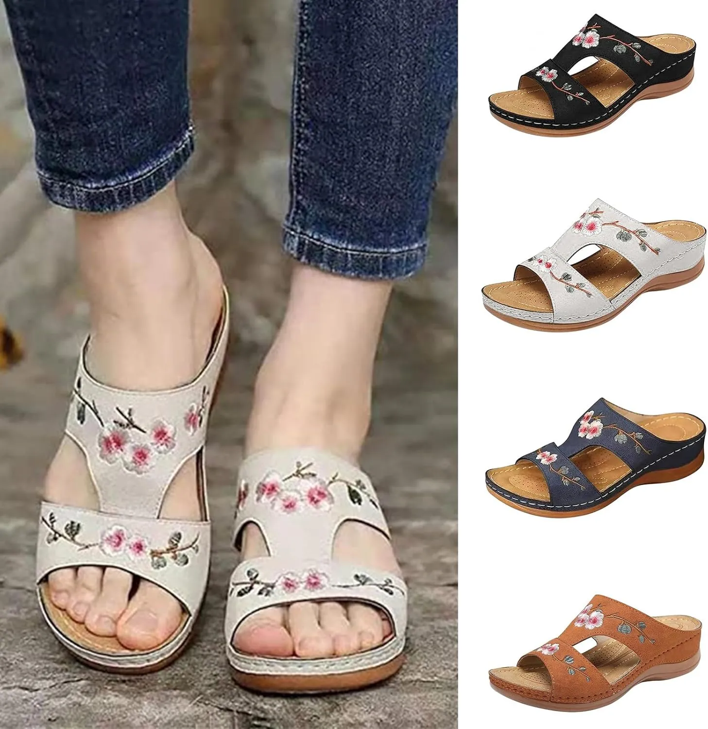 Lausiuoe Sandals Women Dressy Summer Flat Flip Flops Comfortable Walking Orthopedic Slippers Arch Support Orthotic Slides
