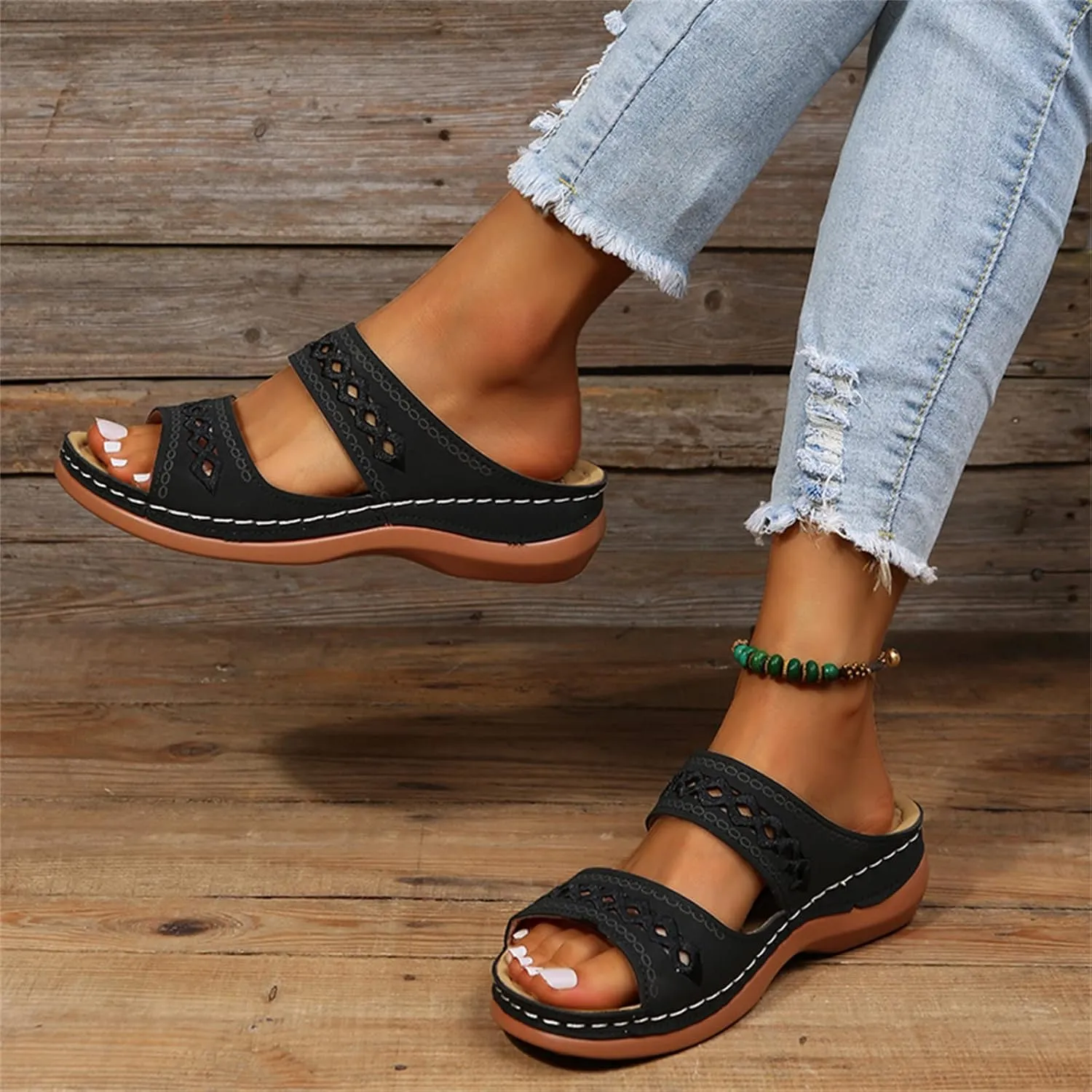 Lausiuoe Sandals Women Dressy Summer Flat Flip Flops Comfortable Walking Orthopedic Slippers Arch Support Orthotic Slides