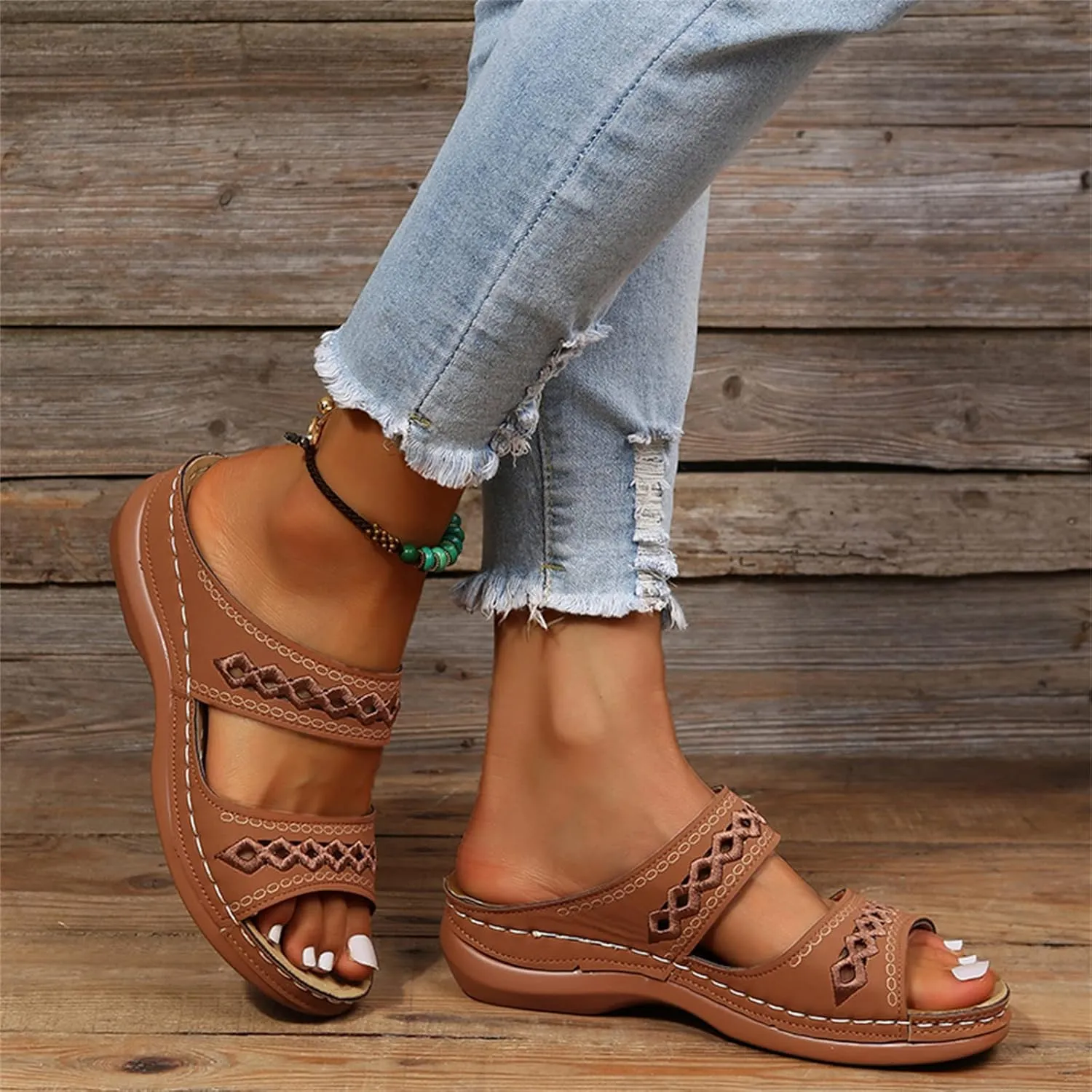 Lausiuoe Sandals Women Dressy Summer Flat Flip Flops Comfortable Walking Orthopedic Slippers Arch Support Orthotic Slides