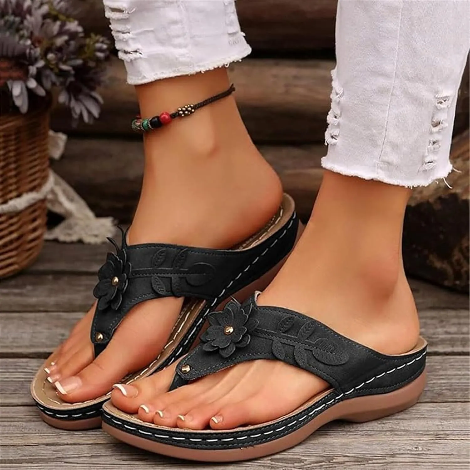 Lausiuoe Sandals Women Dressy Wedge Sandals Comfortable Walking Orthotic Arch Support Summer Orthopedic Thong Flip Flops 2025