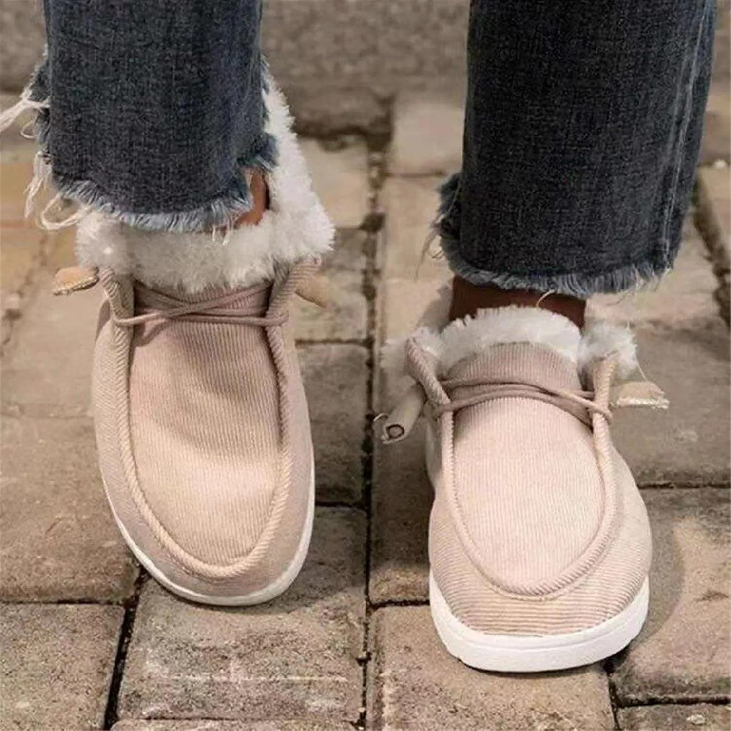 Lausiuoe Snow Boots For Women Cute Wide Calf Ankle Booties Slip On Comfort Winter Fuzzy Fashion Casual Walking Shoes Loafers