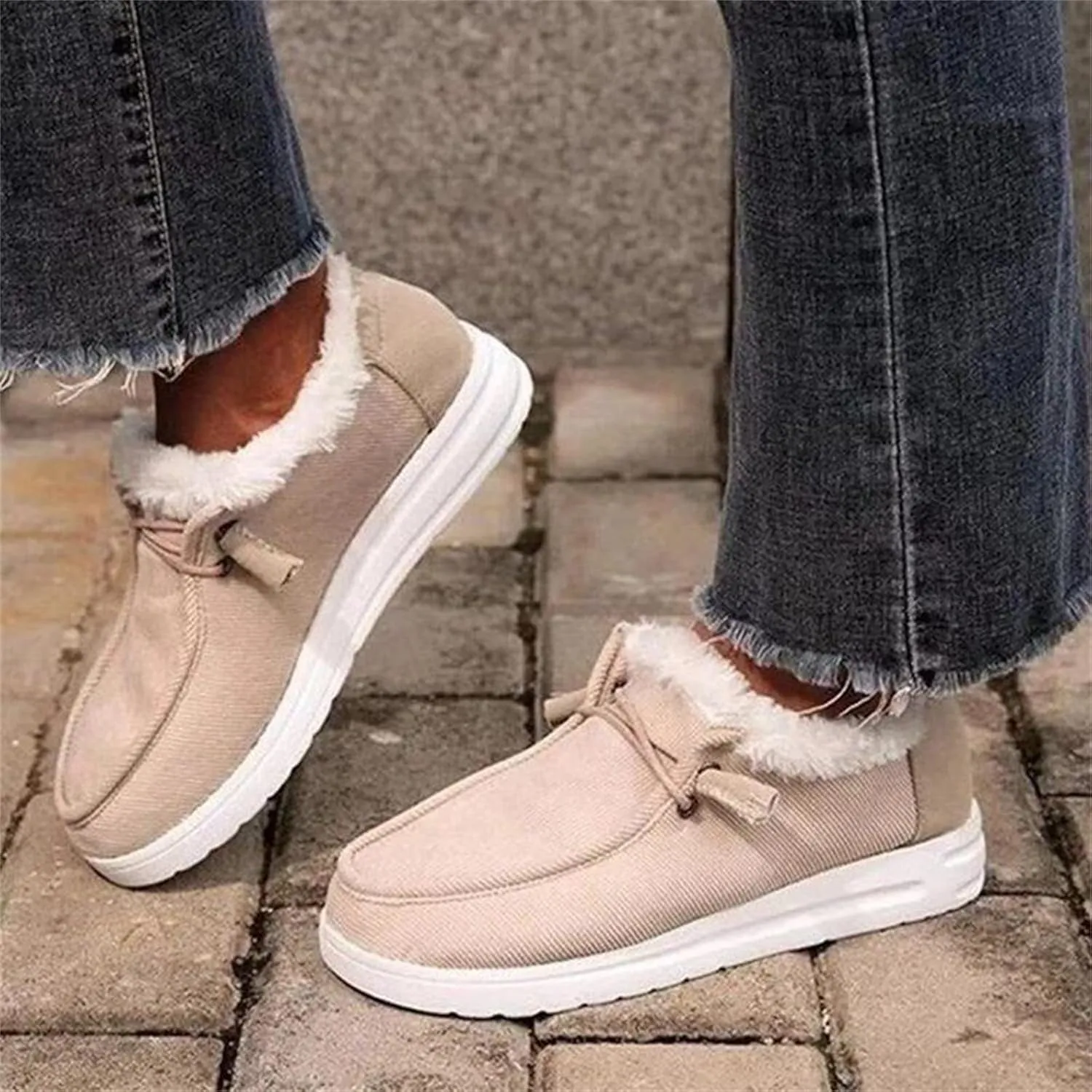 Lausiuoe Snow Boots For Women Cute Wide Calf Ankle Booties Slip On Comfort Winter Fuzzy Fashion Casual Walking Shoes Loafers