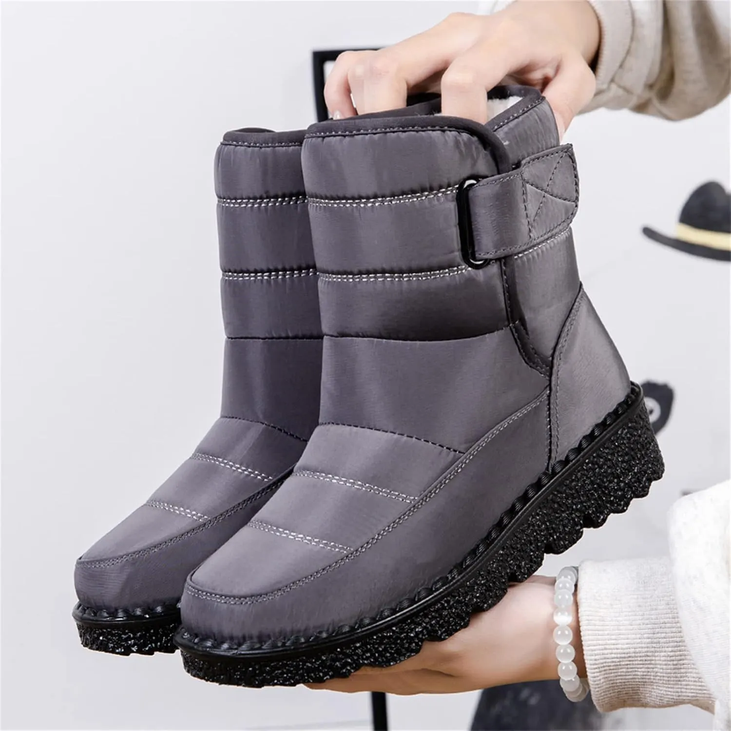 Lausiuoe Snow Boots For Women Waterproof Insulated Wide Width Winter Warm Fur Lined Ankle Booties Outdoor Walking Shoes
