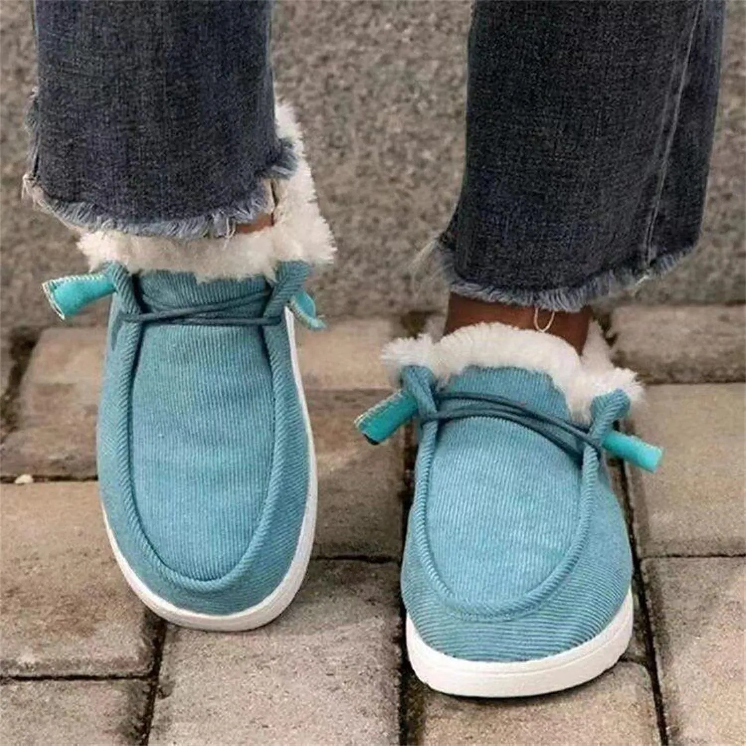 Lausiuoe Snow Boots For Women Wide Width Cotton Warm Fur Line Winter Comfortable Flat Booties Trendy Fuzzy Outdoor Shoes