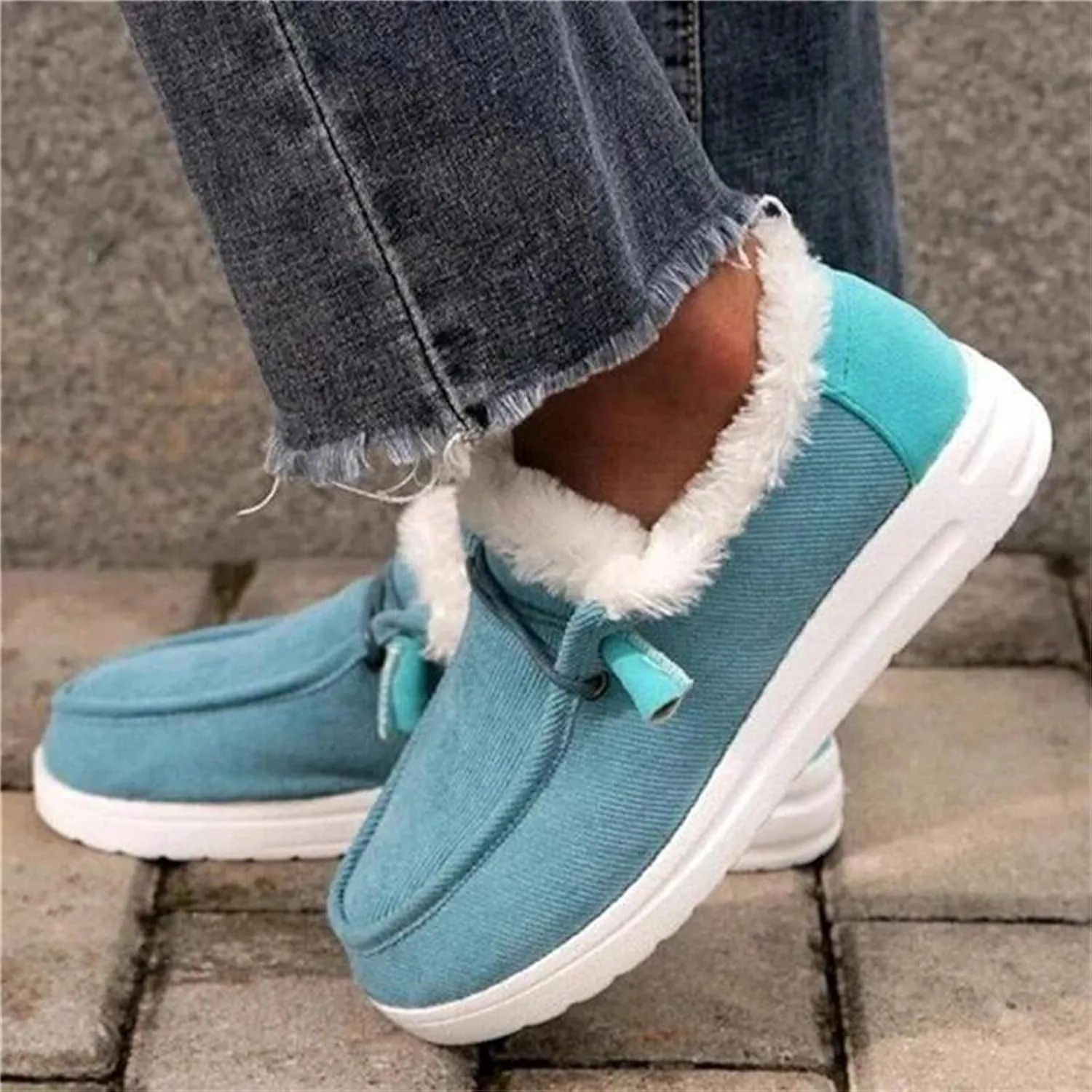 Lausiuoe Snow Boots For Women Wide Width Cotton Warm Fur Line Winter Comfortable Flat Booties Trendy Fuzzy Outdoor Shoes