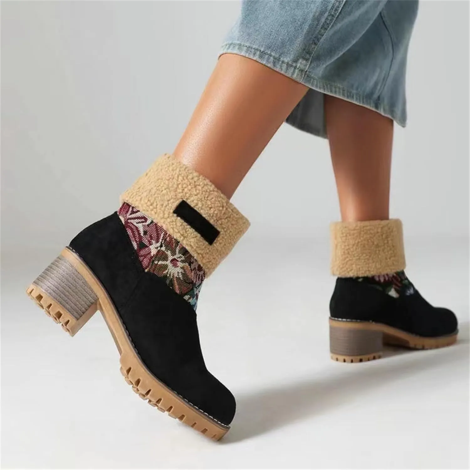 Lausiuoe Snow Boots For Women Wide Width Mid Calf Warm Winter Boots Casual Fashion Trendy Slip On Fur Lined Fuzzy Shoes
