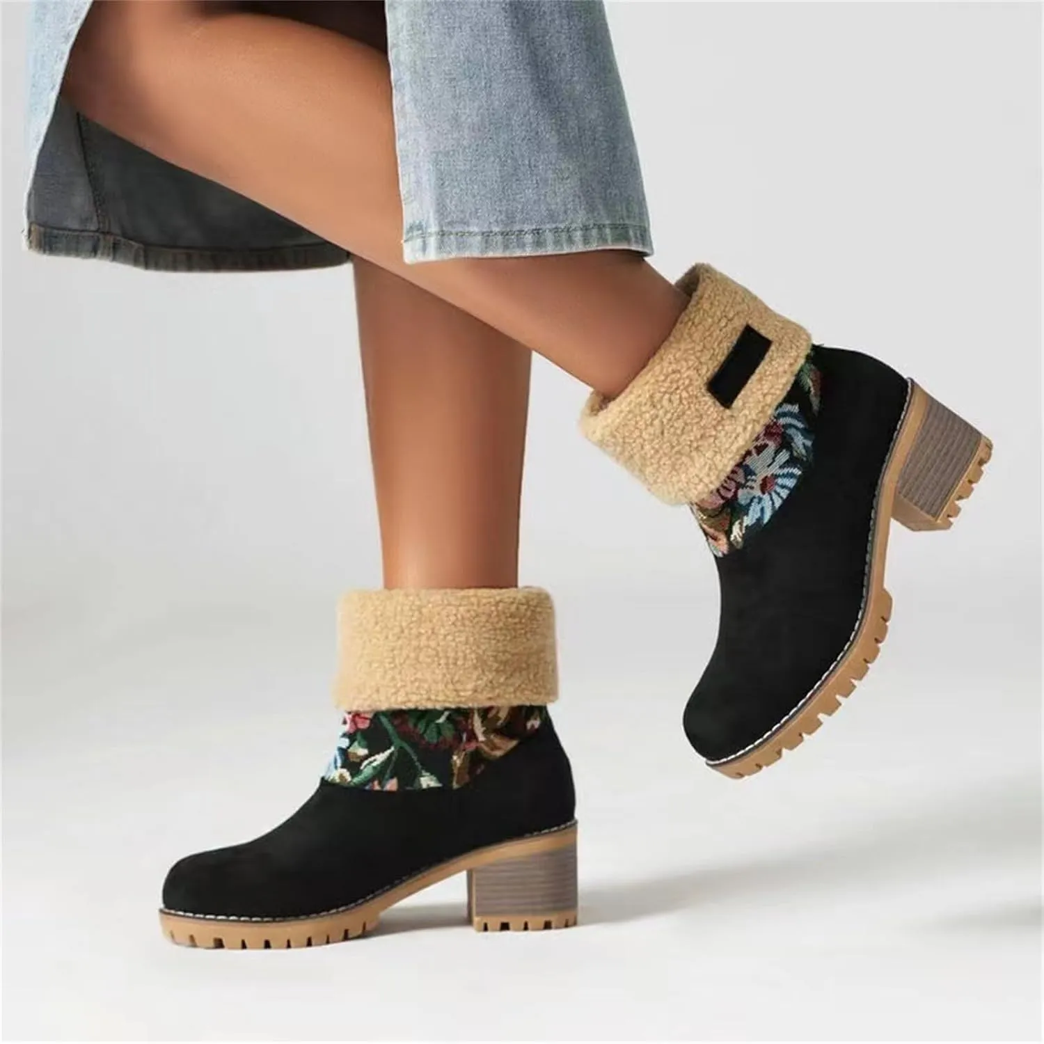 Lausiuoe Snow Boots For Women Wide Width Mid Calf Warm Winter Boots Casual Fashion Trendy Slip On Fur Lined Fuzzy Shoes