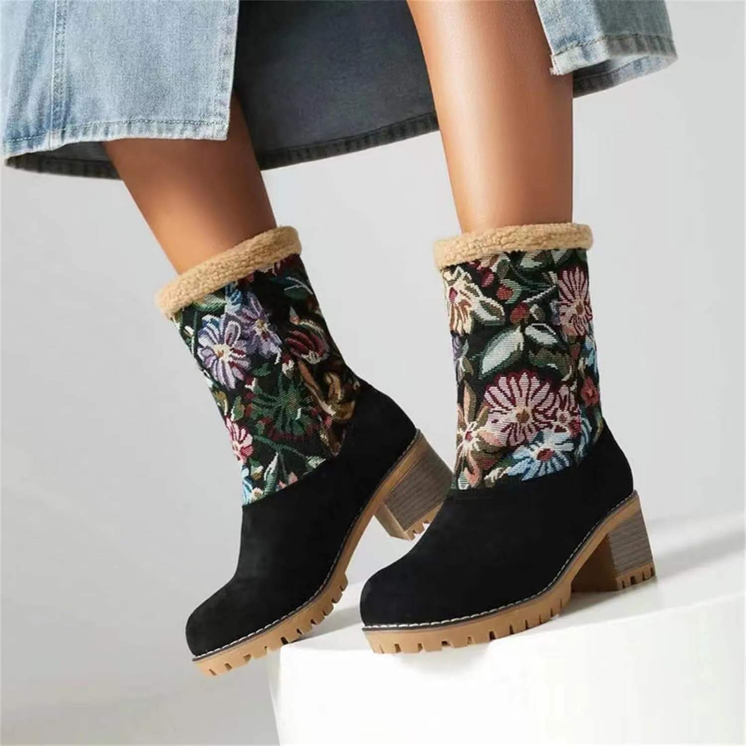 Lausiuoe Snow Boots For Women Wide Width Mid Calf Warm Winter Boots Casual Fashion Trendy Slip On Fur Lined Fuzzy Shoes