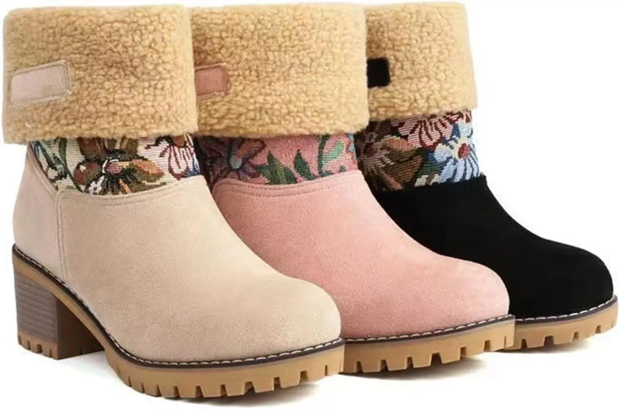 Lausiuoe Snow Boots For Women Wide Width Mid Calf Warm Winter Boots Casual Fashion Trendy Slip On Fur Lined Fuzzy Shoes