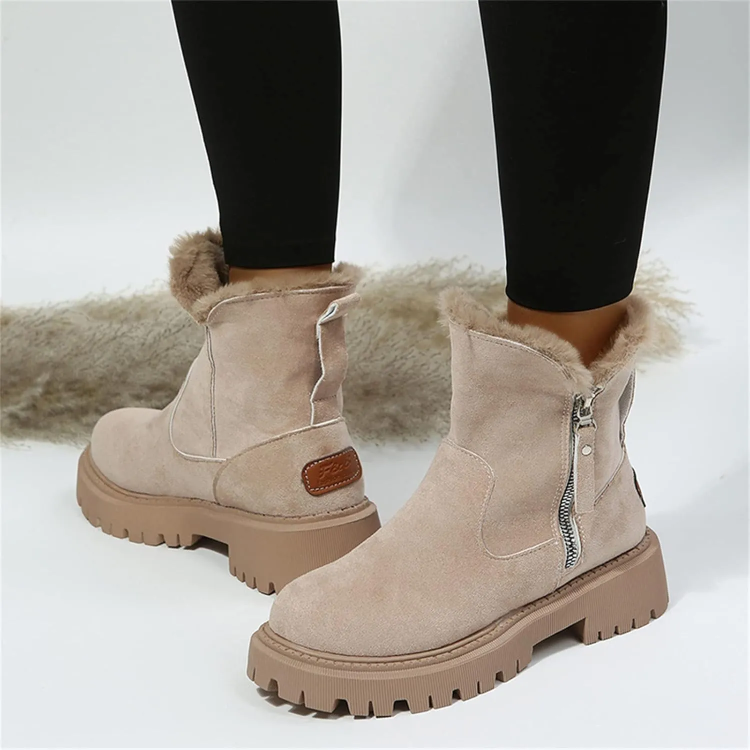 Lausiuoe Snow Boots For Women Wide Width Warm Winter Booties Casual Fashion Trendy Slip On Fur Lined Lining Fuzzy Shoes