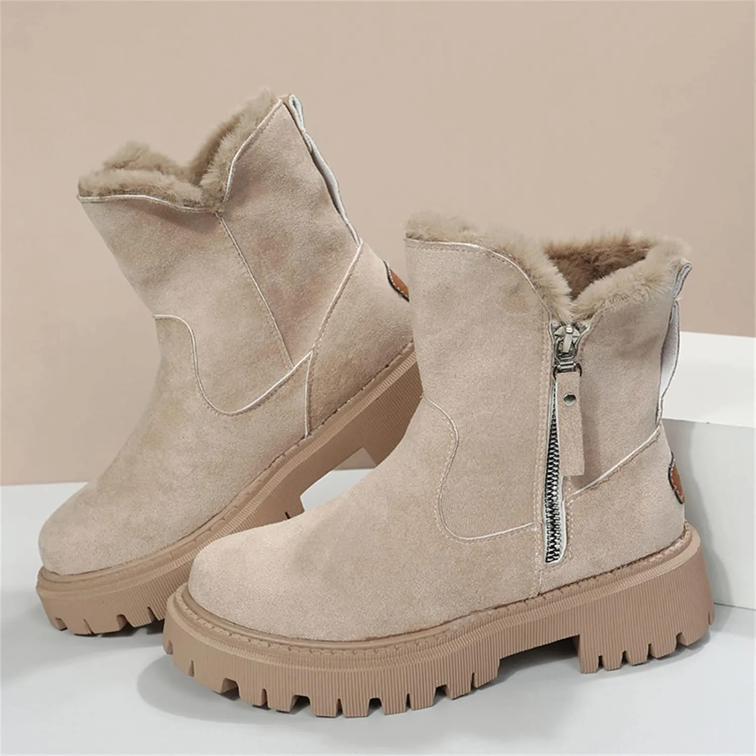 Lausiuoe Snow Boots For Women Wide Width Warm Winter Booties Casual Fashion Trendy Slip On Fur Lined Lining Fuzzy Shoes