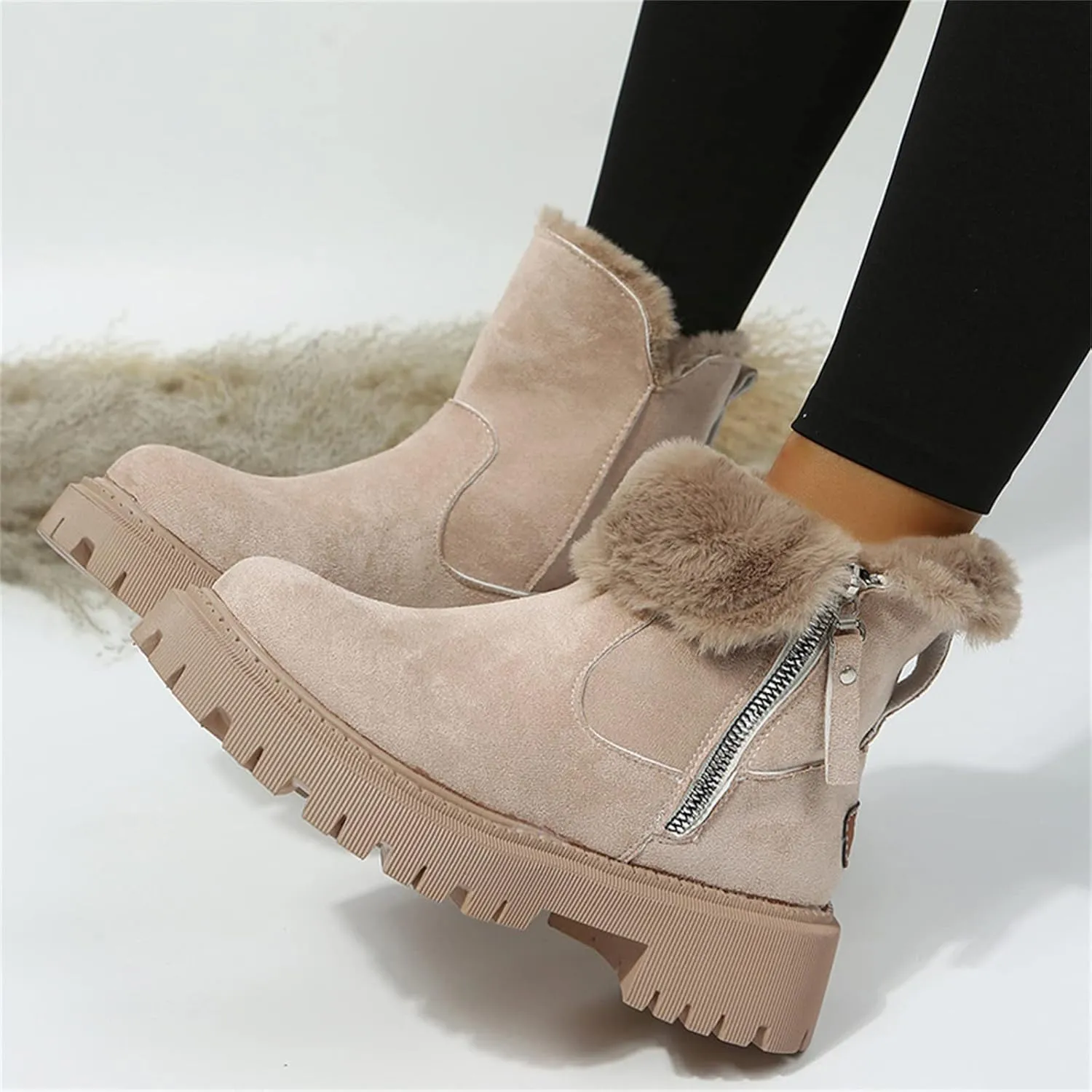 Lausiuoe Snow Boots For Women Wide Width Warm Winter Booties Casual Fashion Trendy Slip On Fur Lined Lining Fuzzy Shoes